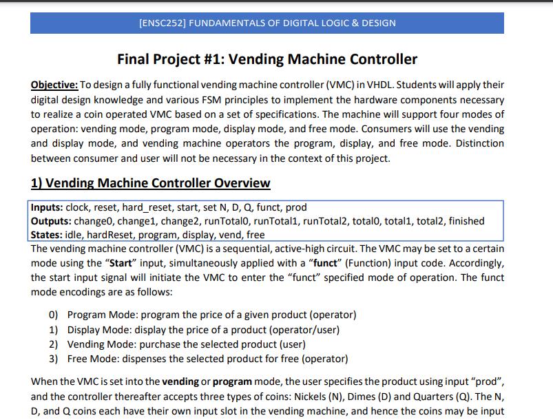 VHDL assignment sample