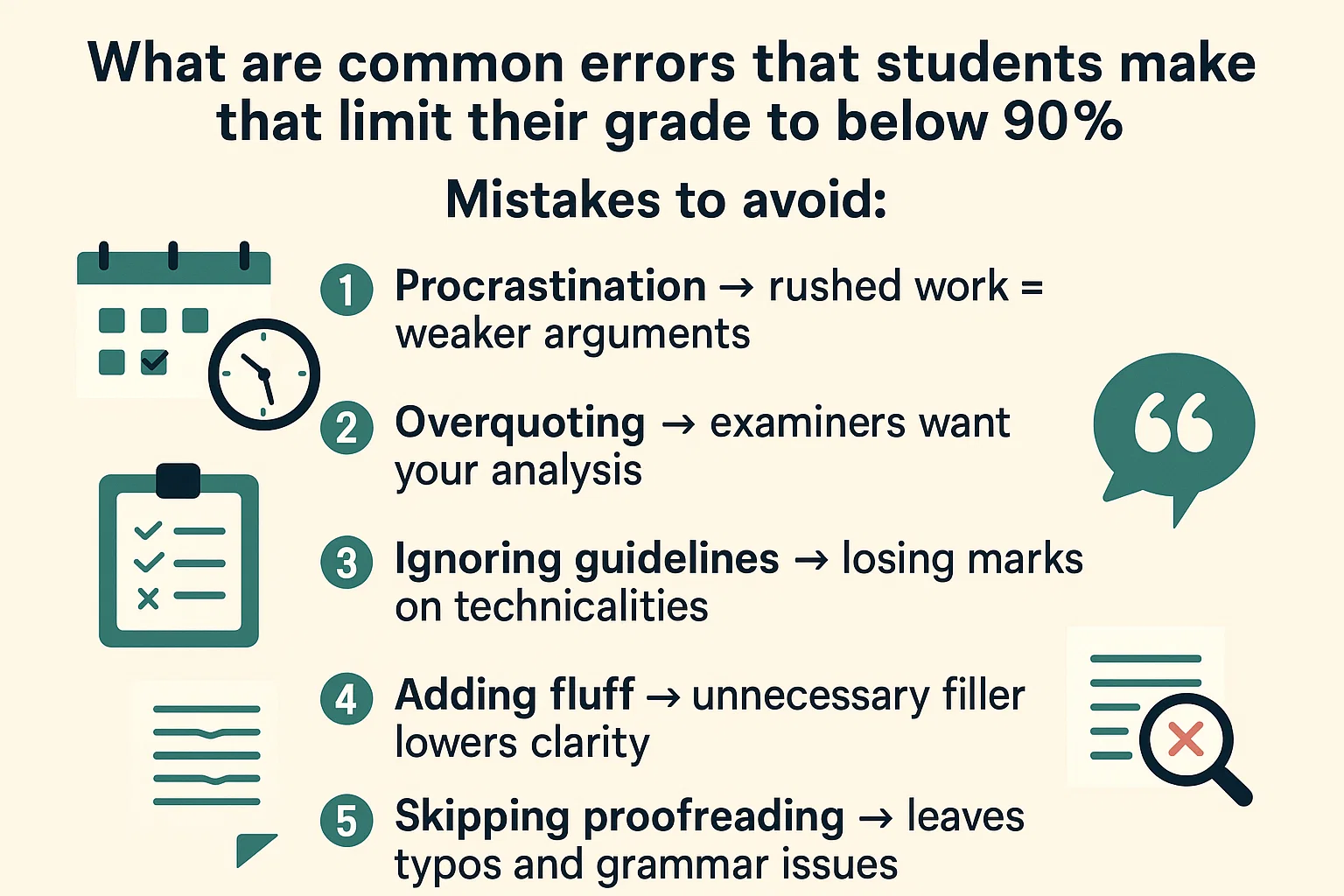 What are common errors that students make that limit their grade to below 90 